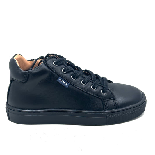 Atlanta Mocassin Black Leather Zip-Up Sneaker