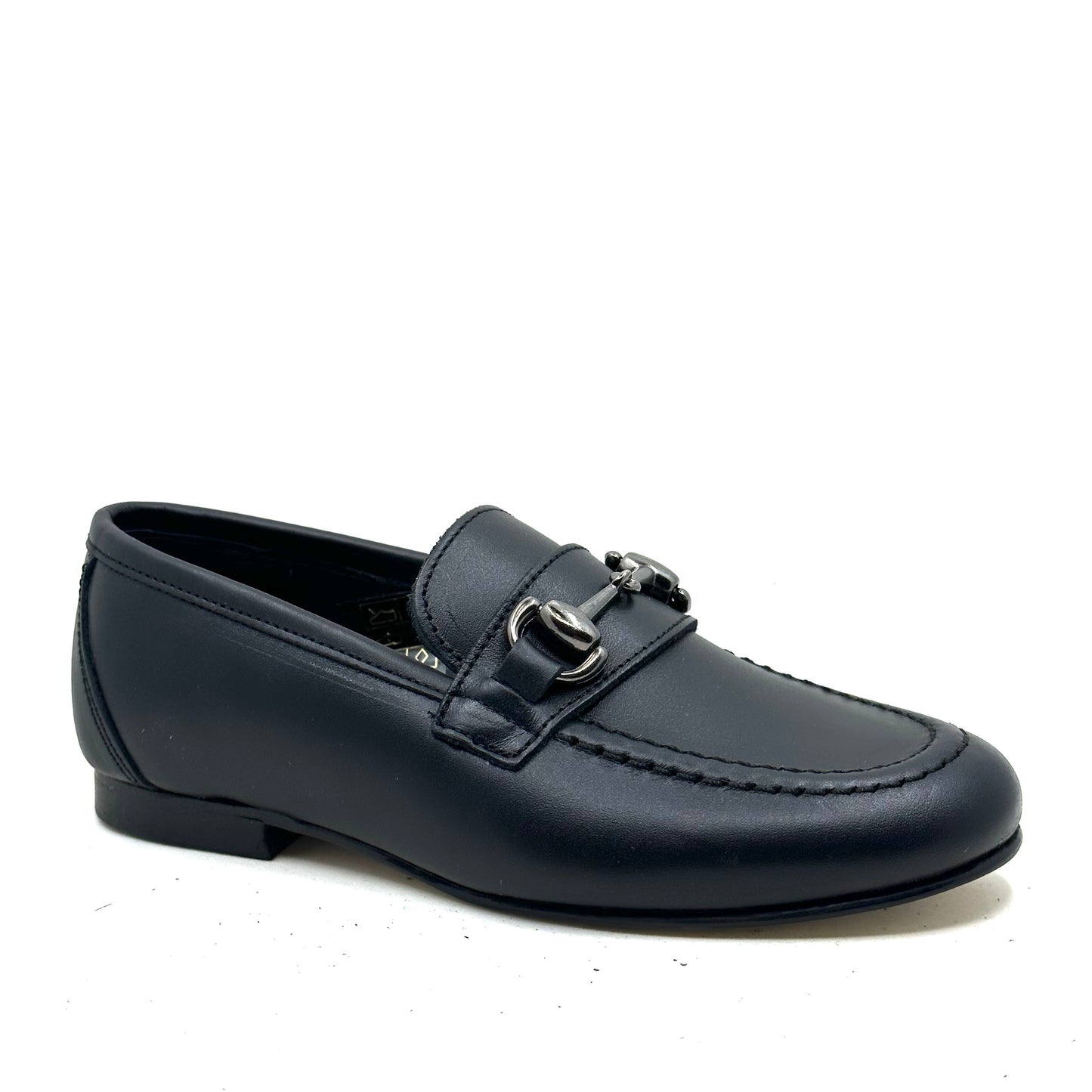 Blublonc Black Leather Chained Strap Dress Shoe