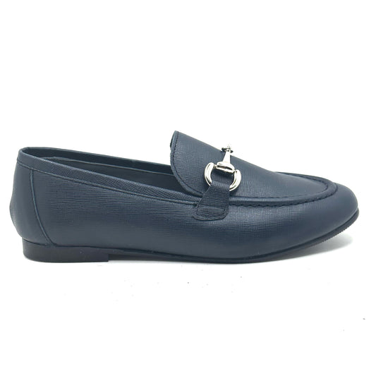 Blublonc Navy Leather Chained Dress Shoe