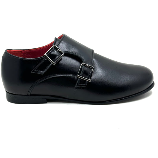 Geppetoes Black Leather Double Monk Strap Shoe