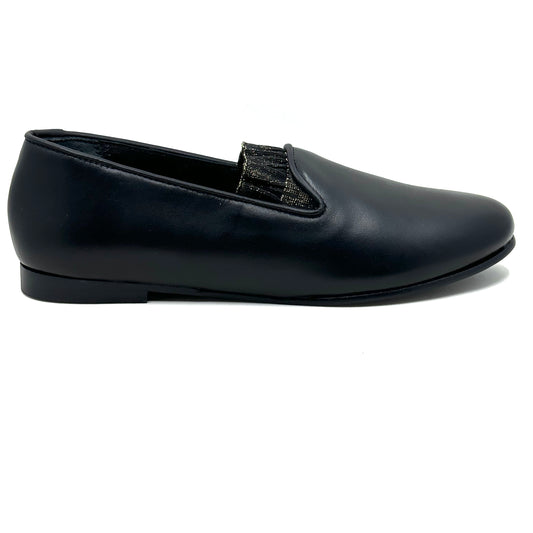 Geppetoes Black Leather Ruffled Loafer