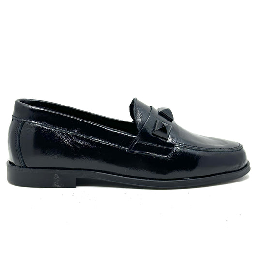 Blublonc Black Leather Stud Loafer