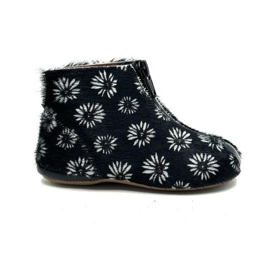 Pepe Black Pony Hair and White Flower Bootie