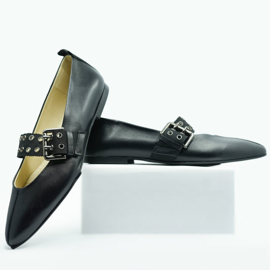 Blublonc Black Pointed Buckle Flat