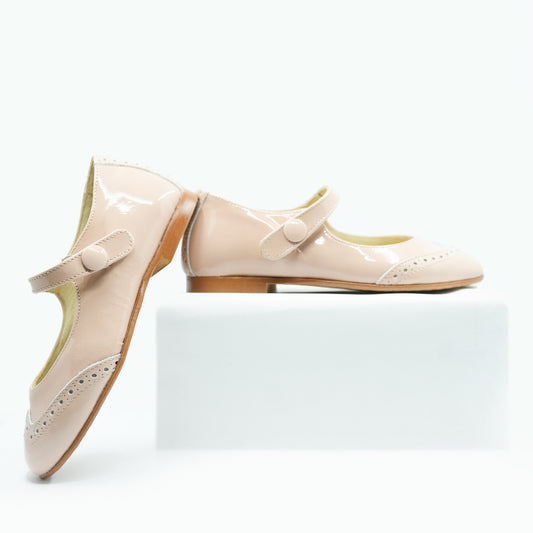Blublonc Nude Pink Patent Leather Wingtip Mary Jane