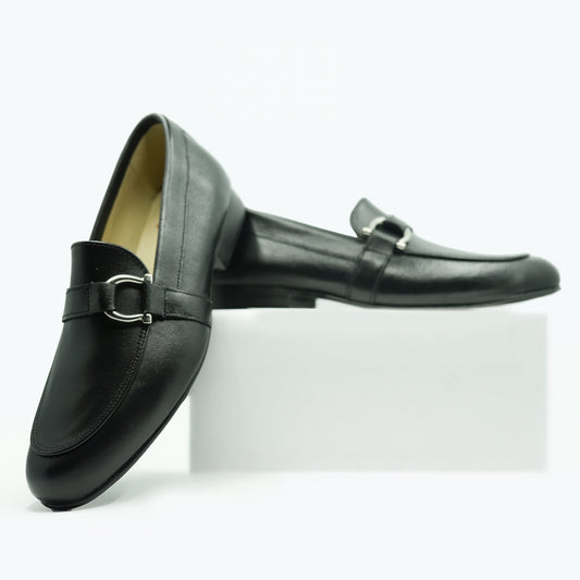 Blublonc Black Leather Chain Dress Shoe